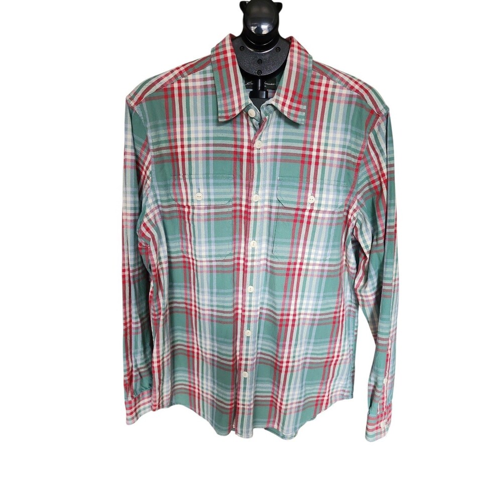 Eddie Bauer Classic Fit Flannel Button Down Shirt Mens L Green Plaid Cotton